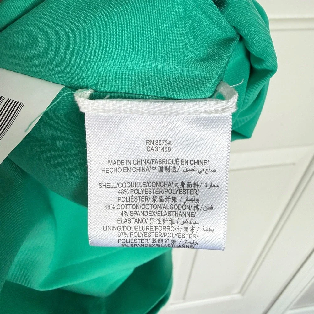 NWT BCBG Max Azria 6 Emerald Green Mini Dress Pleats Black Ribbon Cocktail Party